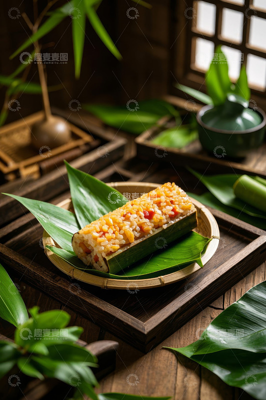 中式风格粽叶包裹特色美食