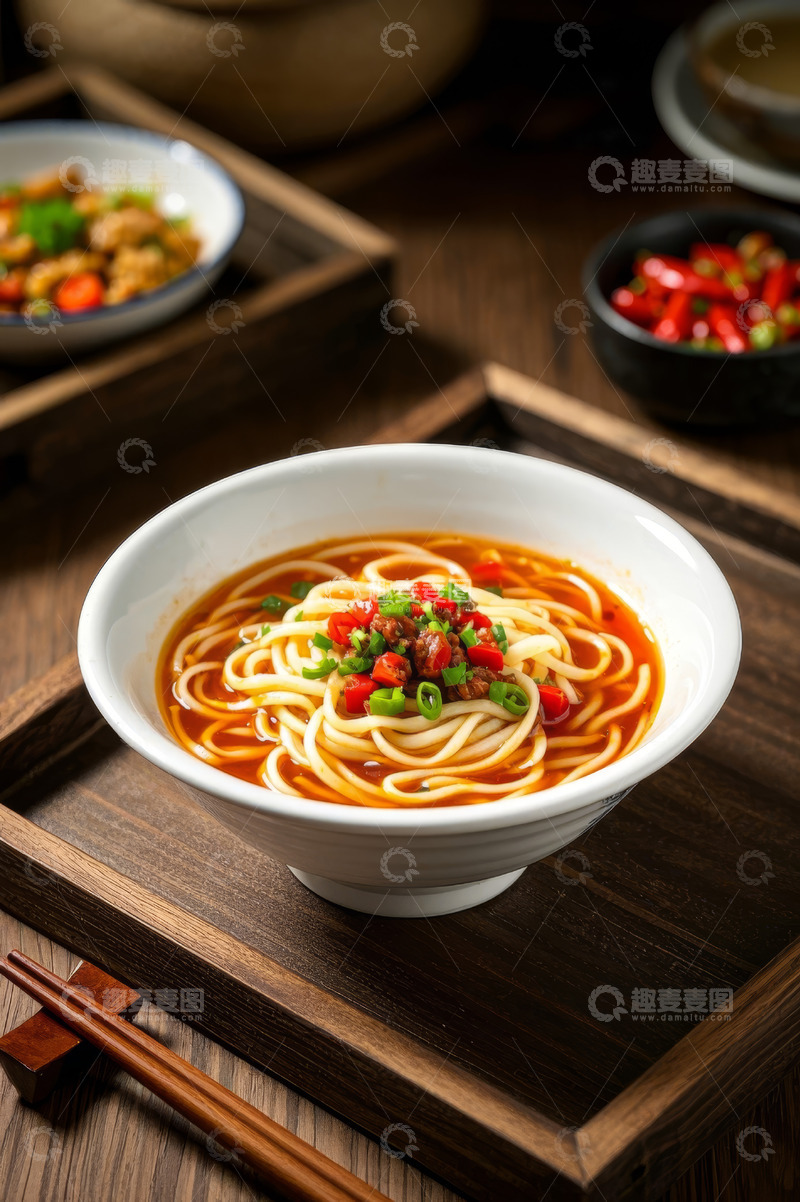 高清大图下载【趣麦麦图】木托盘上的美味面条