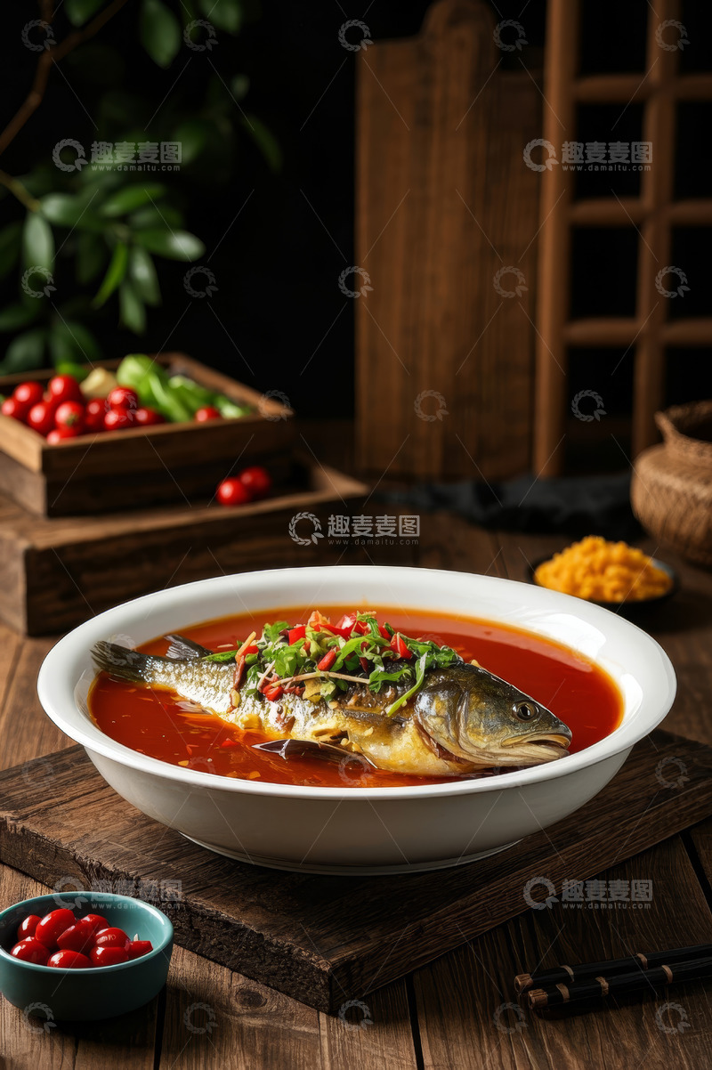 高清大图下载【趣麦麦图】中式餐桌红烧鱼美食展示