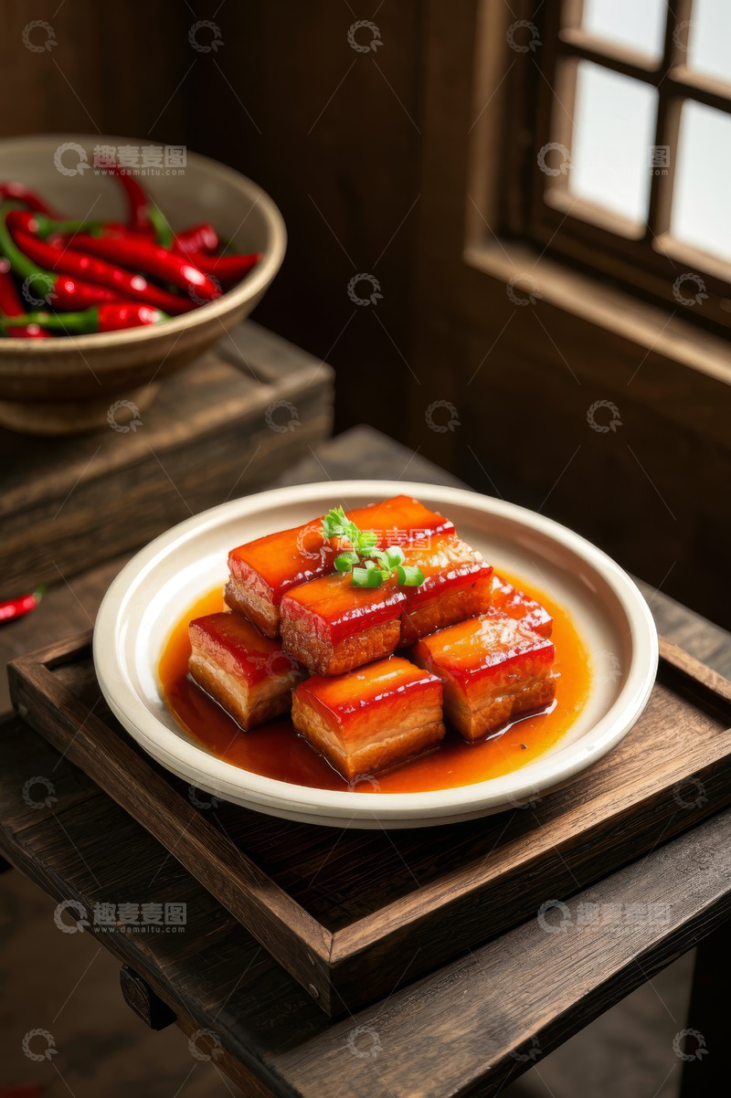 高清大图下载【趣麦麦图】中式餐桌上的美味红烧肉