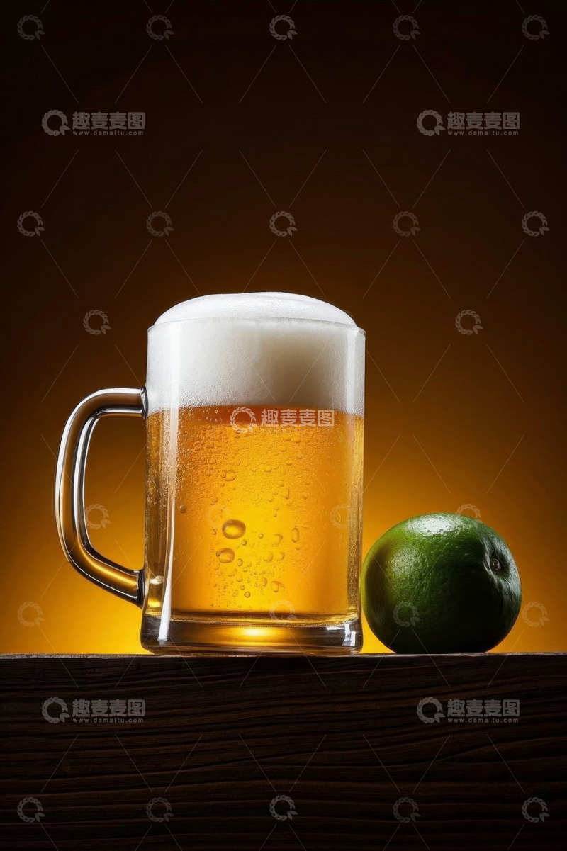 高清大图下载【趣麦麦图】木桌上的啤酒与青柠
