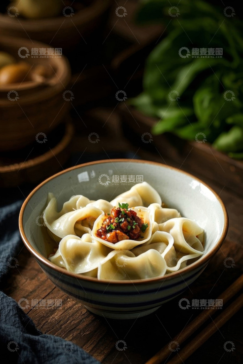 高清大图下载【趣麦麦图】碗装饺子配酱料美食素材