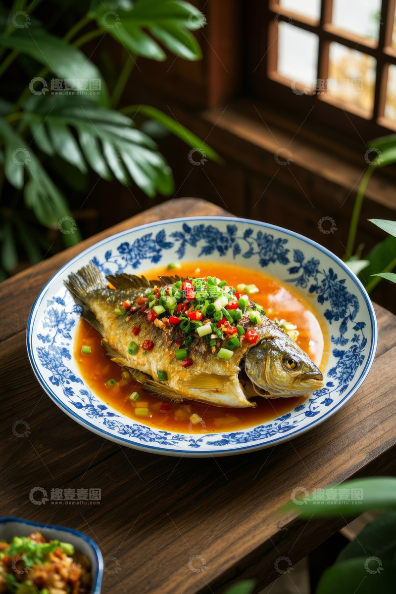 高清大图下载【趣麦麦图】中式盘装红烧鱼美食特写