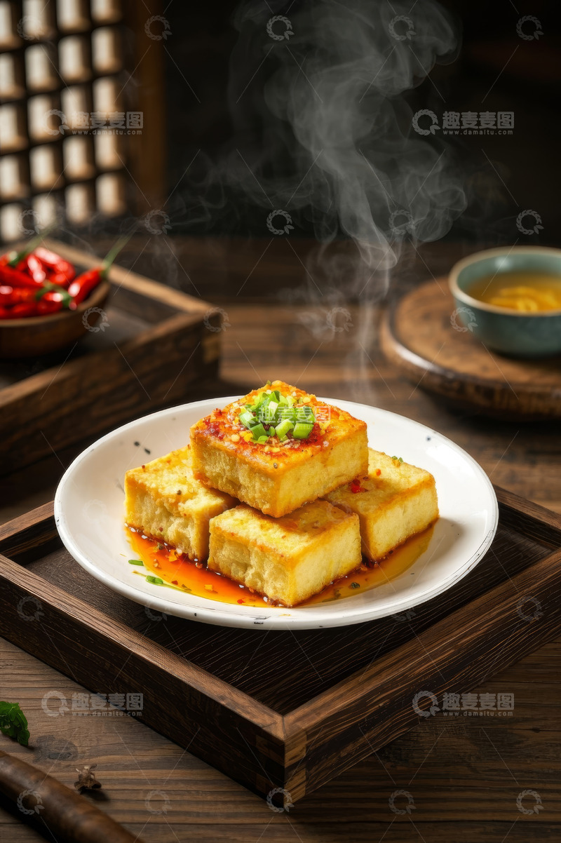 高清大图下载【趣麦麦图】中式餐桌上的热豆腐美食