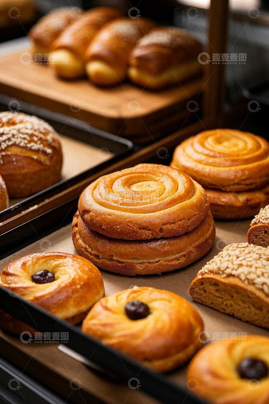 面包店内各式面包陈列