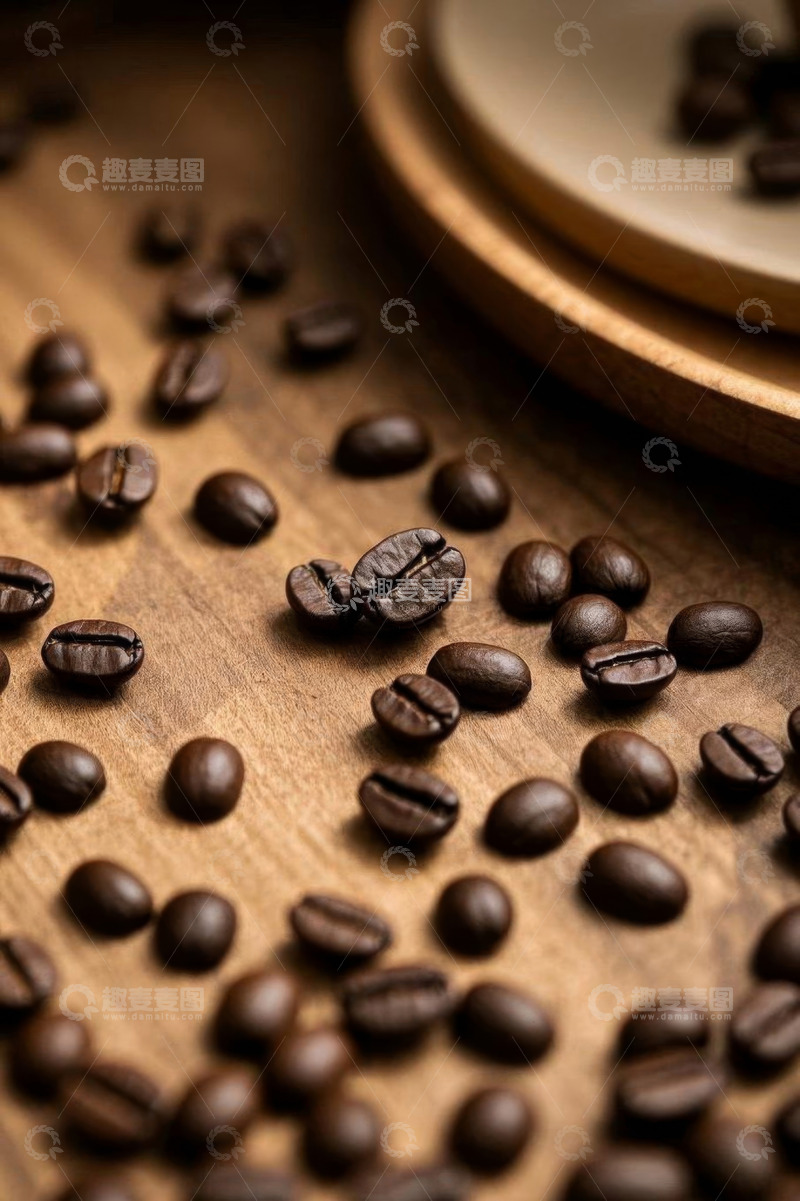 高清大图下载【趣麦麦图】散落的烘焙咖啡豆特写
