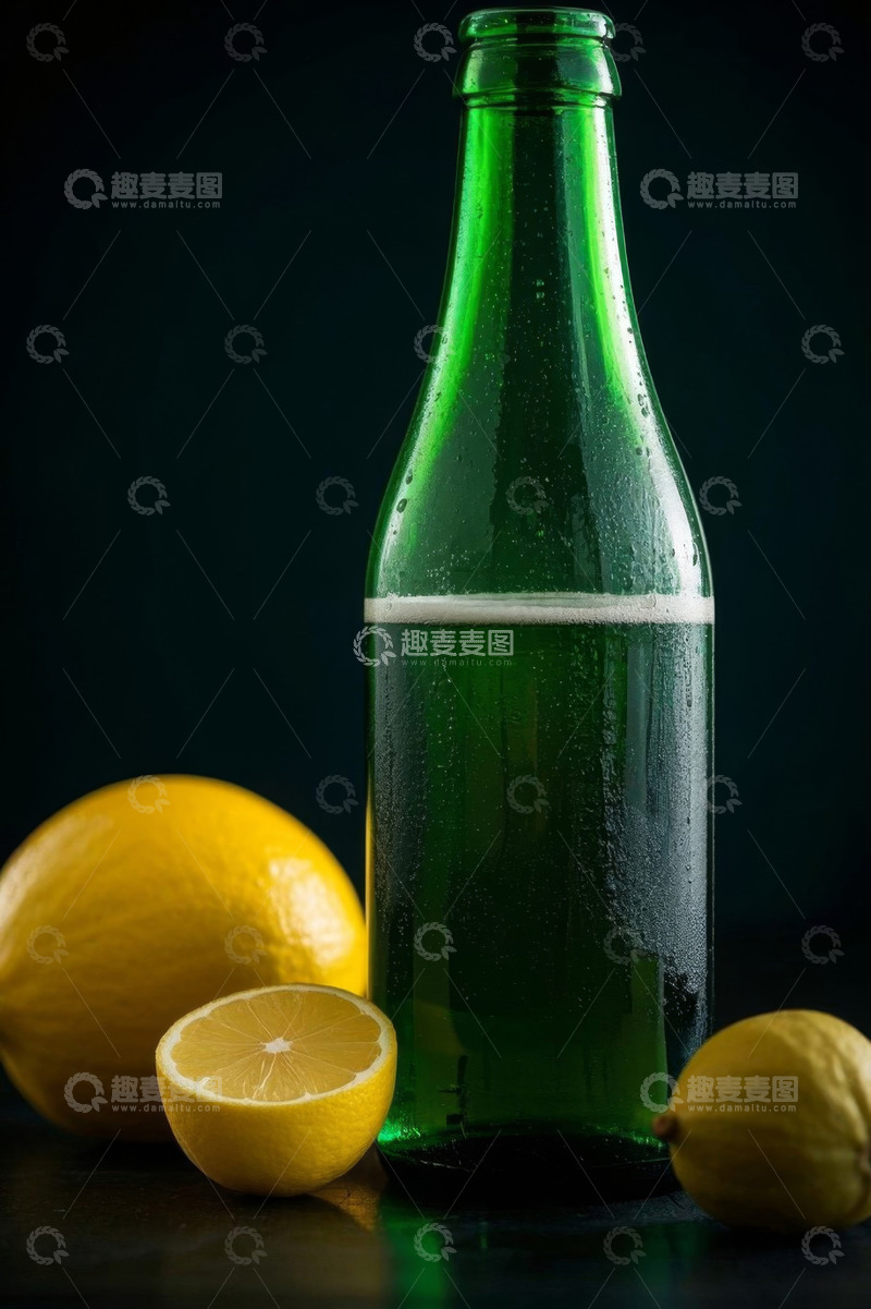 高清大图下载【趣麦麦图】绿色玻璃瓶与柠檬静物
