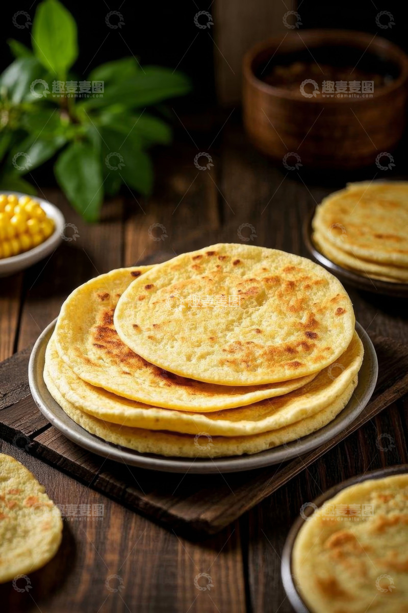 高清大图下载【趣麦麦图】木桌上的叠放面饼
