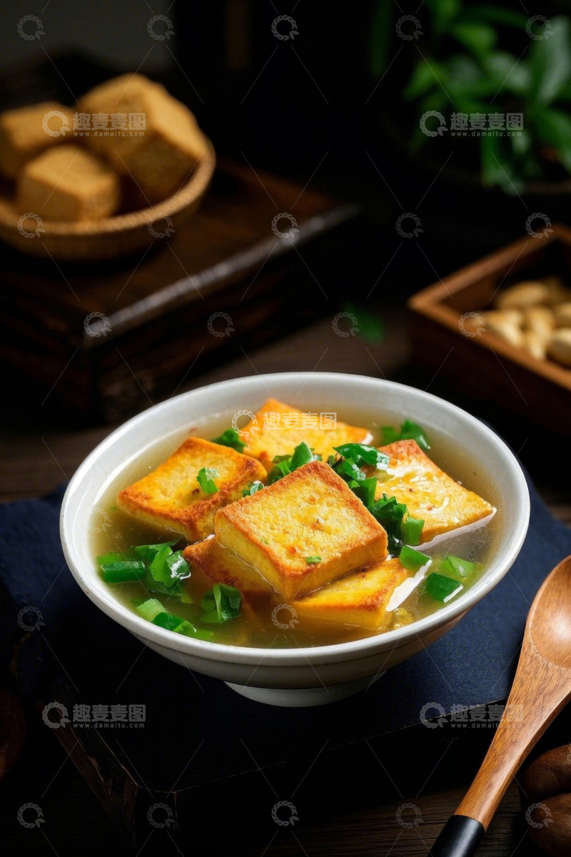 高清大图下载【趣麦麦图】碗装葱花豆腐汤美食素材
