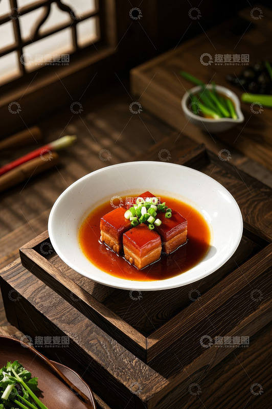 中式摆盘红烧肉特写