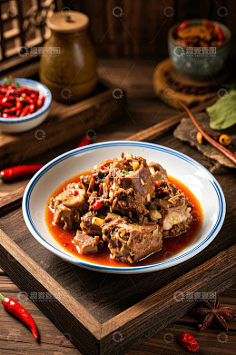 中式盘装酱汁排骨美食特写