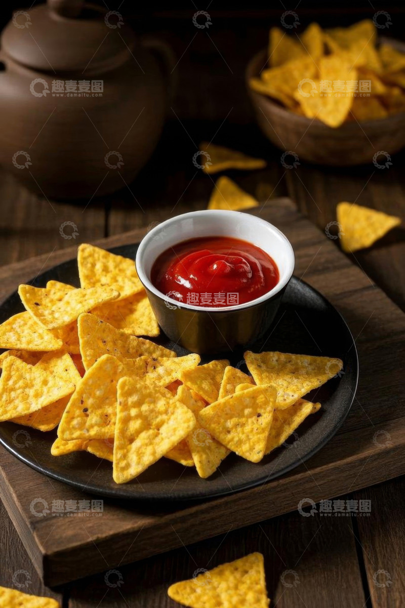高清大图下载【趣麦麦图】墨西哥玉米片配番茄酱美食