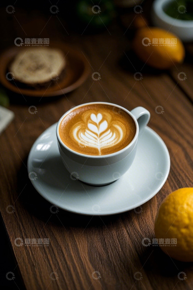 高清大图下载【趣麦麦图】木桌上的拉花咖啡