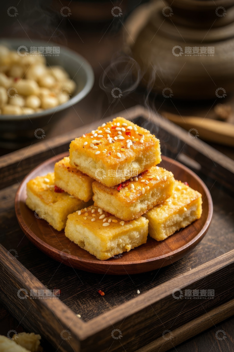 高清大图下载【趣麦麦图】堆叠摆放的撒芝麻方形零食