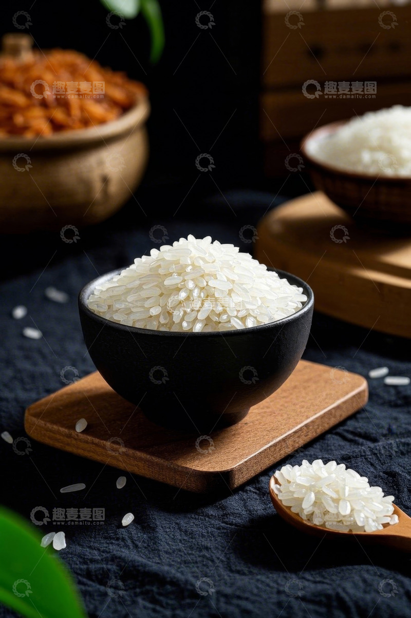 高清大图下载【趣麦麦图】碗装白米与木勺盛米特写