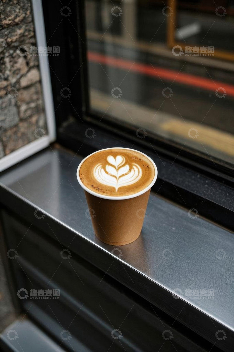 高清大图下载【趣麦麦图】窗边摆放的拉花咖啡