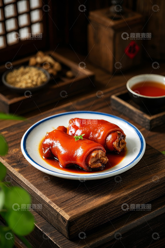 中式风格红烧猪蹄美食特写