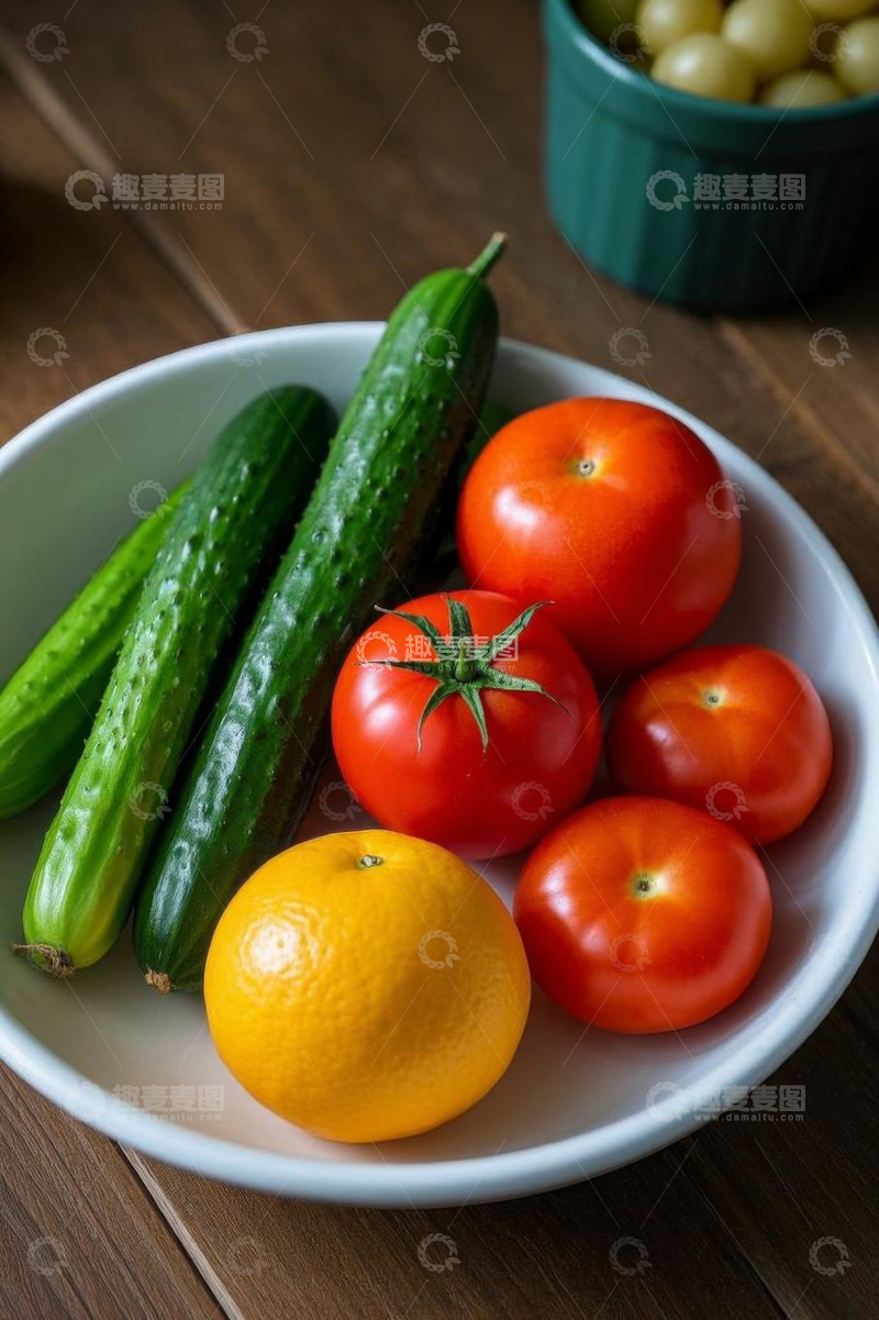 高清大图下载【趣麦麦图】盘中新鲜蔬菜与水果