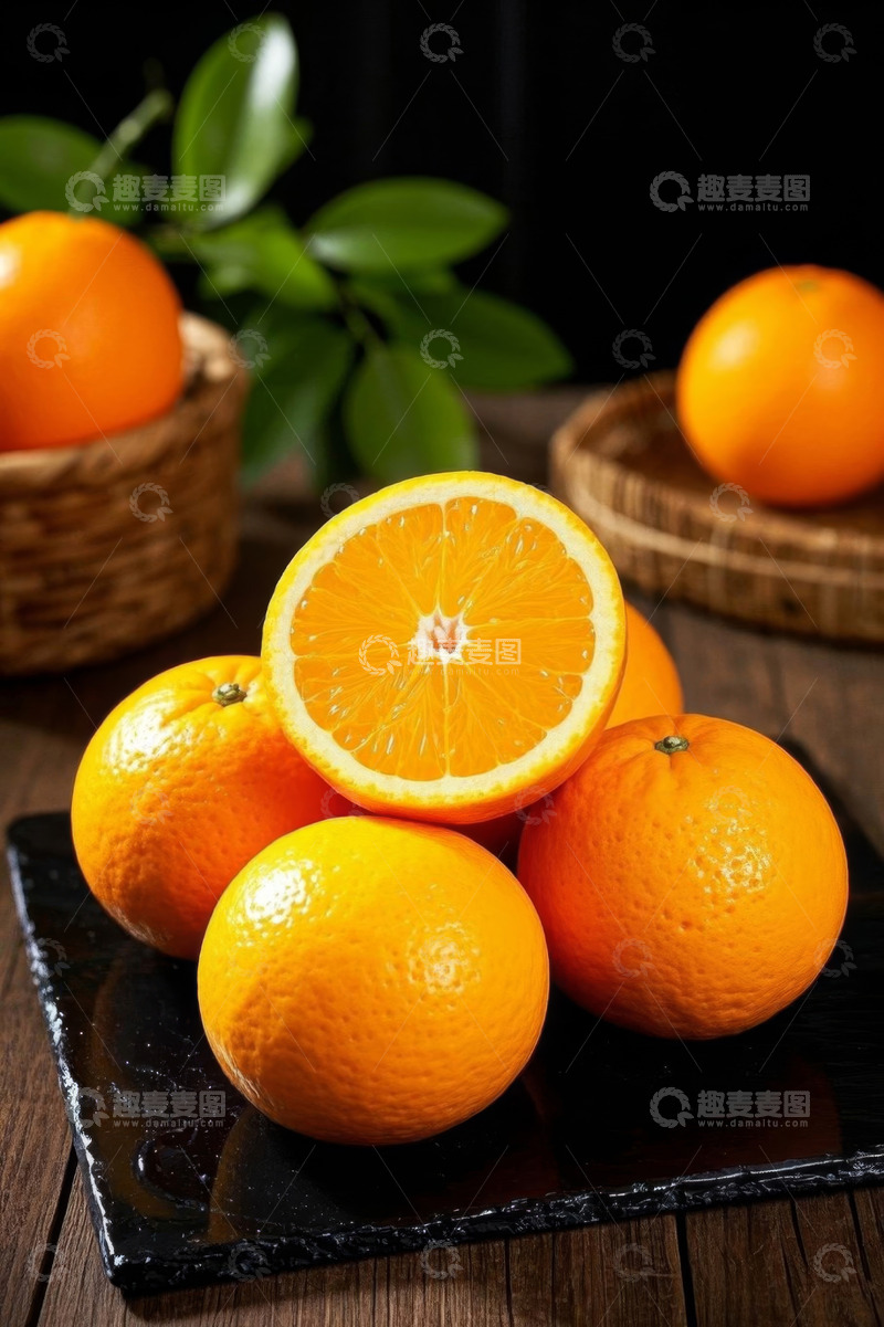 高清大图下载【趣麦麦图】新鲜橙子摆放在木桌上