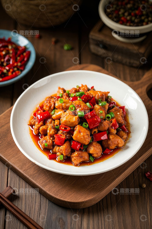 盘中美味的辣椒炒鸡肉