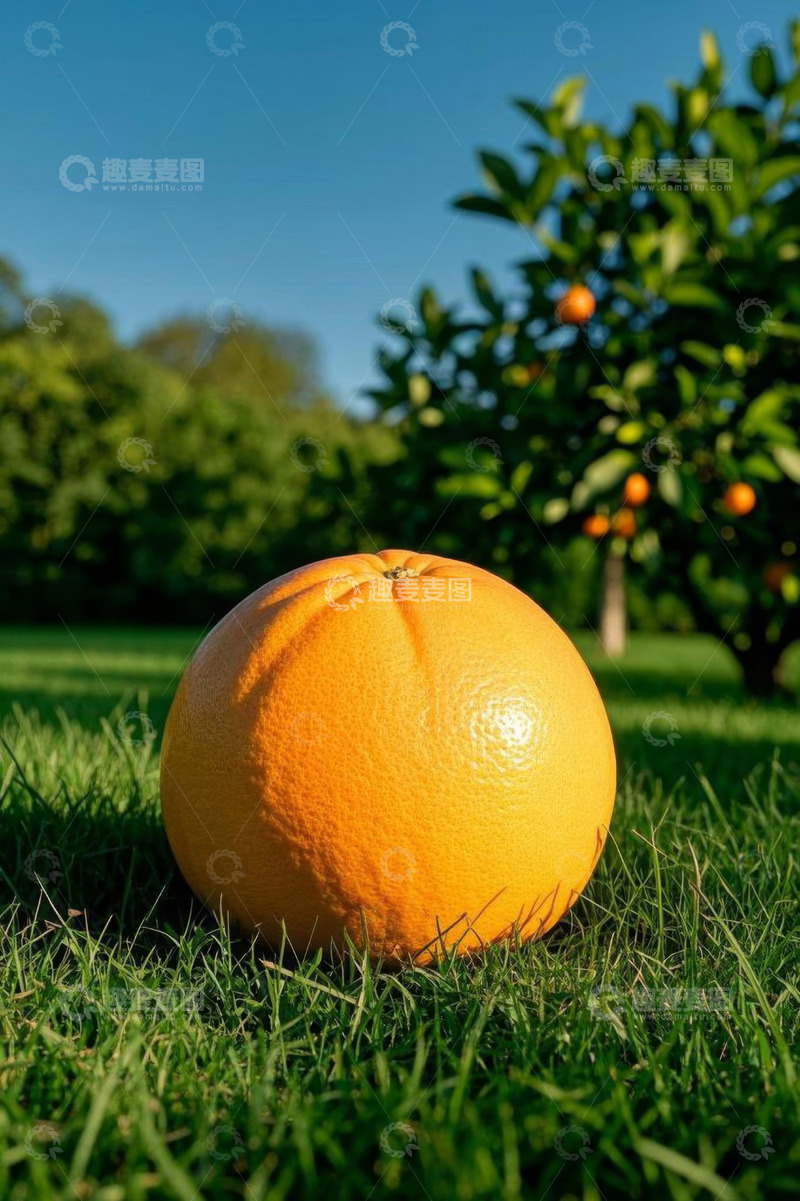 高清大图下载【趣麦麦图】草地上的新鲜橙子与果树