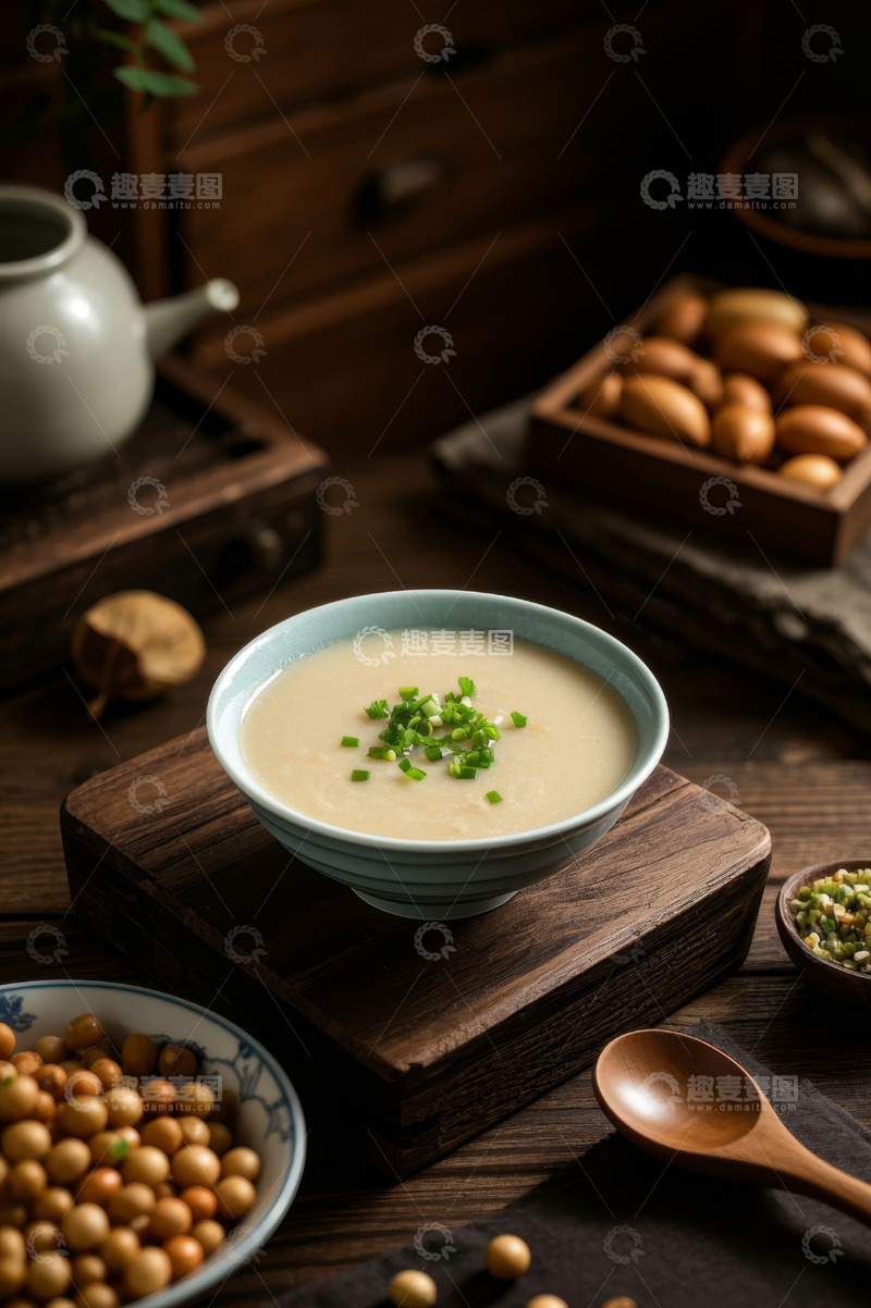 高清大图下载【趣麦麦图】木桌上的一碗葱花汤