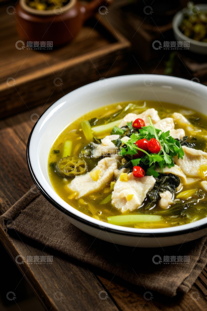 高清大图下载【趣麦麦图】碗装酸菜鱼片美食特写