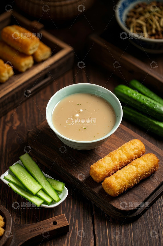中式美食油条豆浆与配菜
