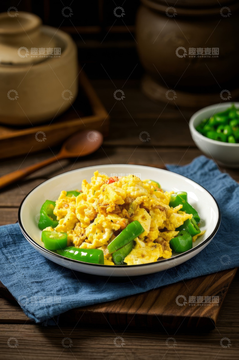 高清大图下载【趣麦麦图】青椒炒鸡蛋中式家常菜