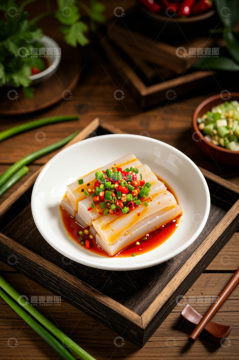 高清大图下载【趣麦麦图】木盘装凉拌凉粉美食特写