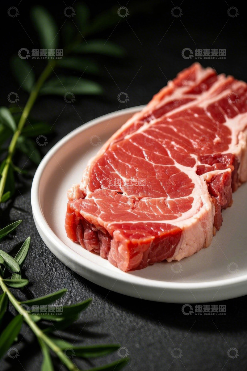 高清大图下载【趣麦麦图】白色盘装新鲜生牛排
