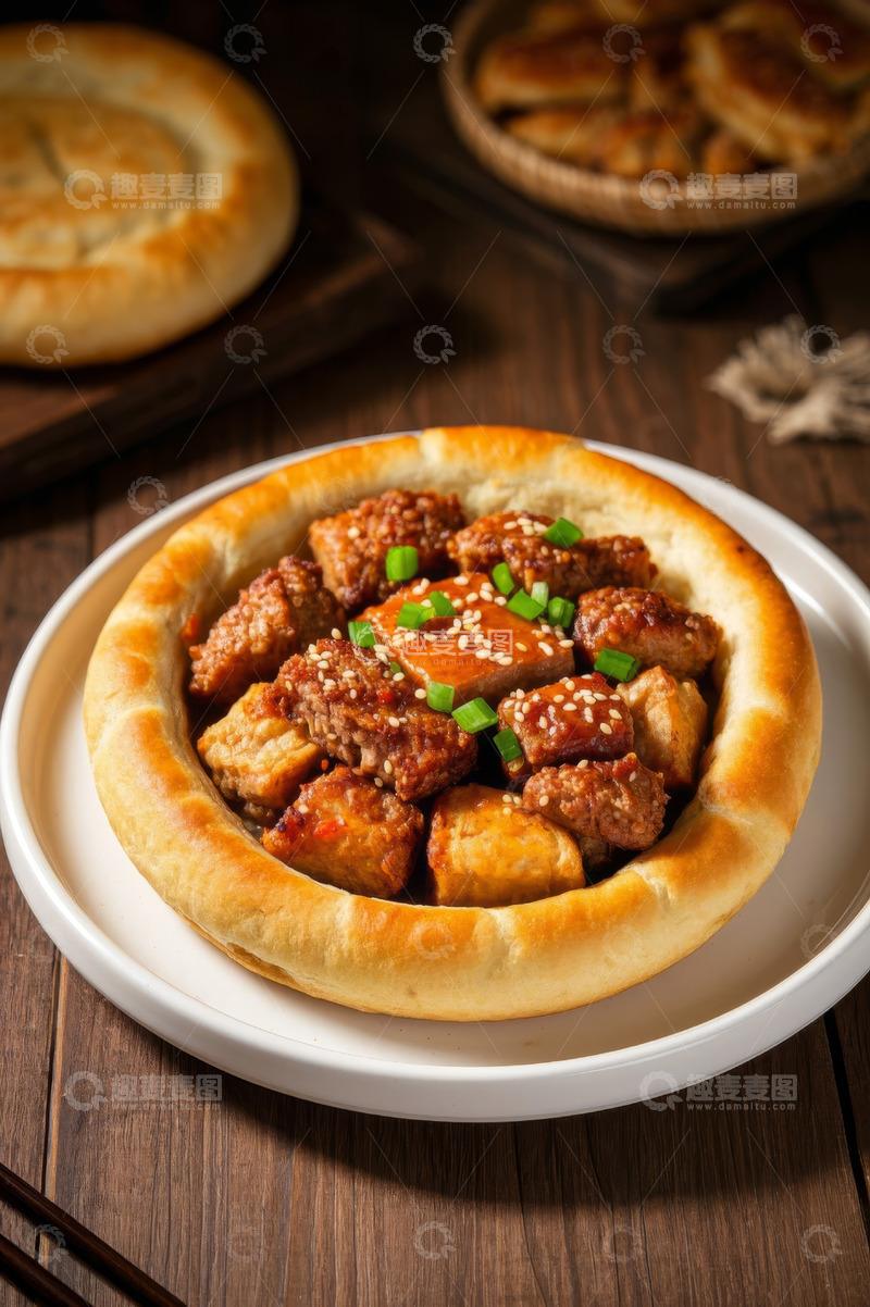 高清大图下载【趣麦麦图】特色肉馅饼搭配美味菜肴