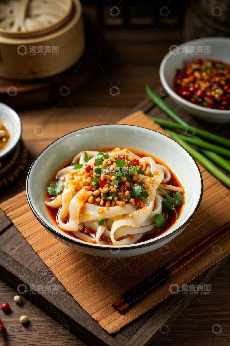 高清大图下载【趣麦麦图】木桌上摆放的一碗美味凉皮