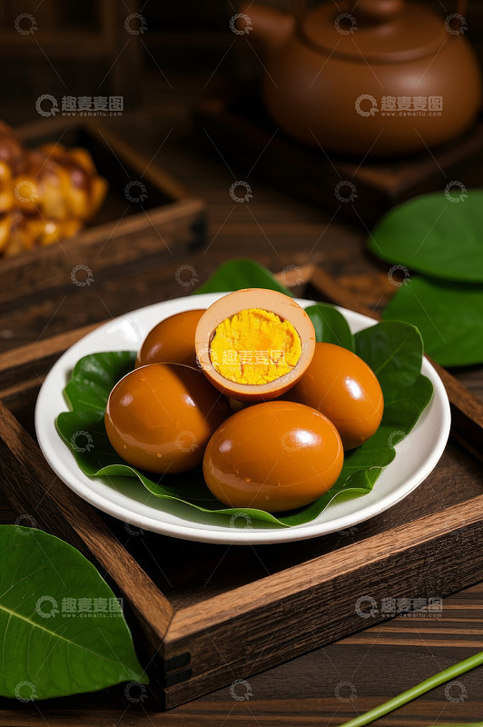 木盘上的卤蛋特写