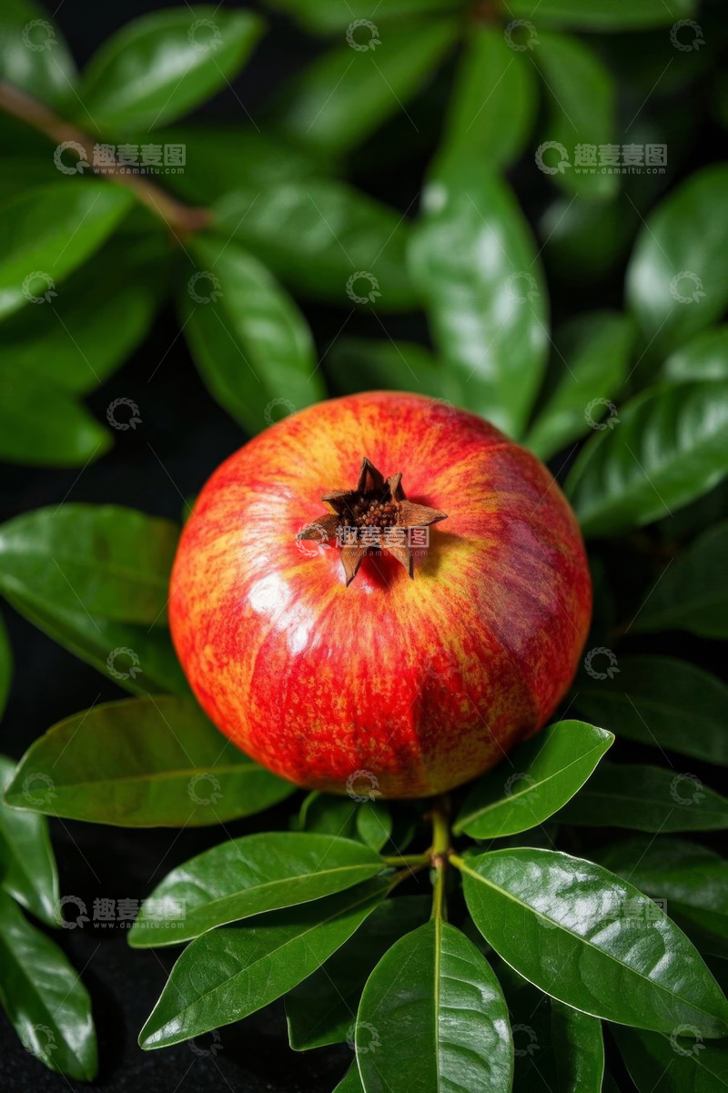 高清大图下载【趣麦麦图】绿叶衬托下的新鲜石榴