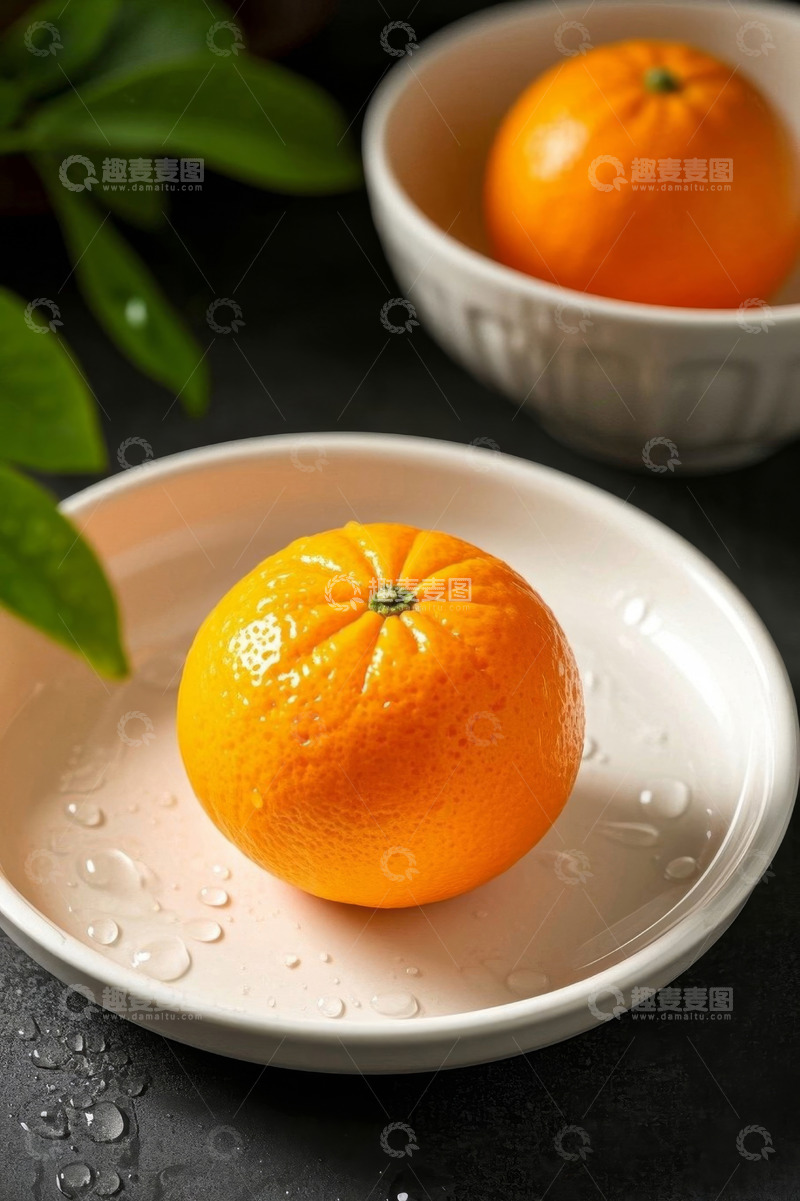 高清大图下载【趣麦麦图】白色盘中的新鲜柑橘静物
