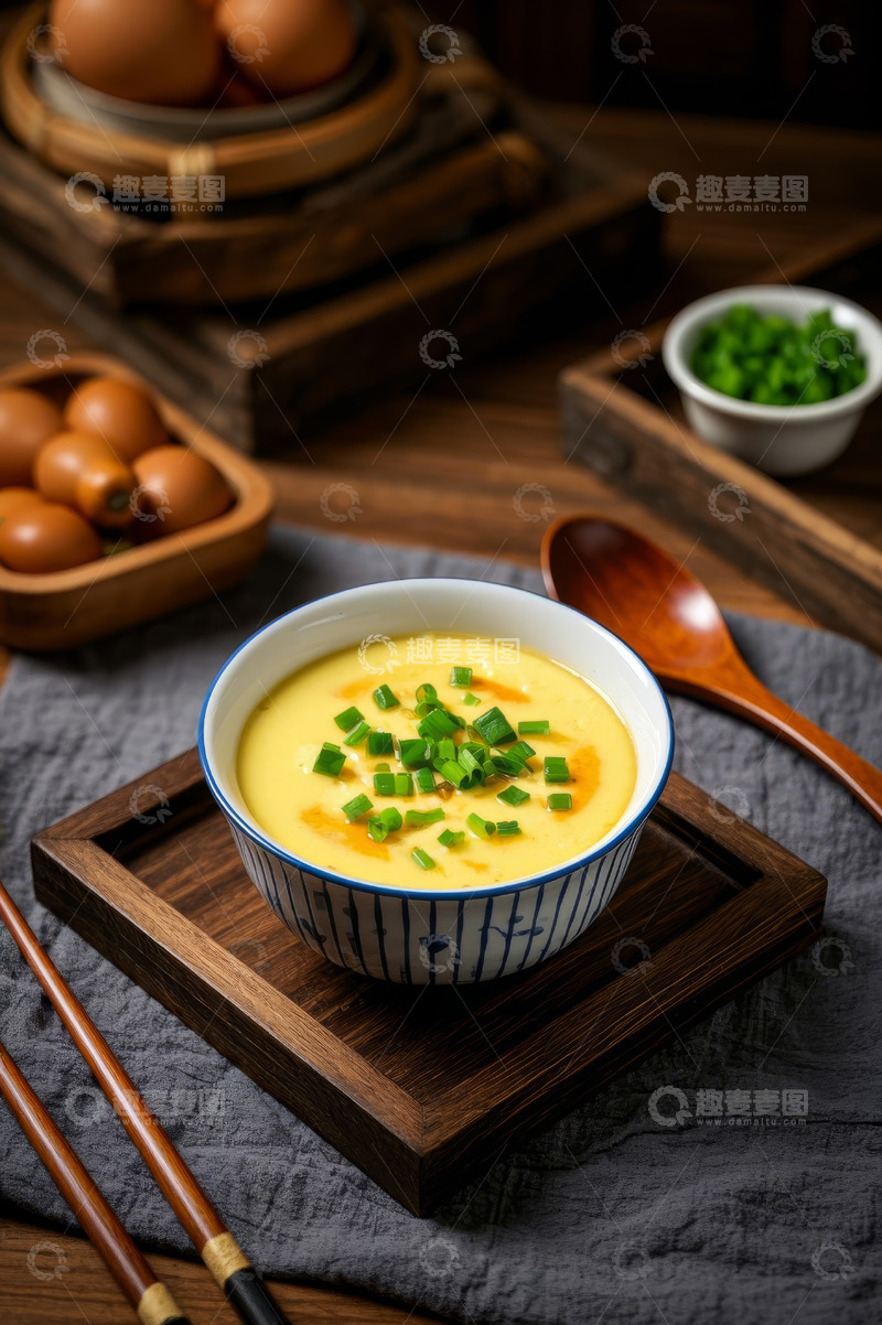高清大图下载【趣麦麦图】碗装葱花蒸蛋美食静物