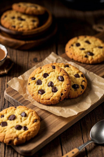 木质背景上的巧克力饼干