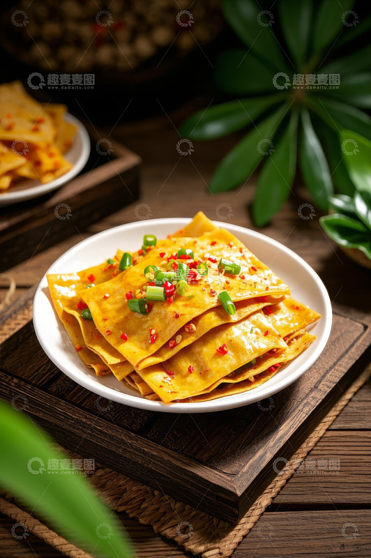 木盘装凉拌豆腐干美食特写