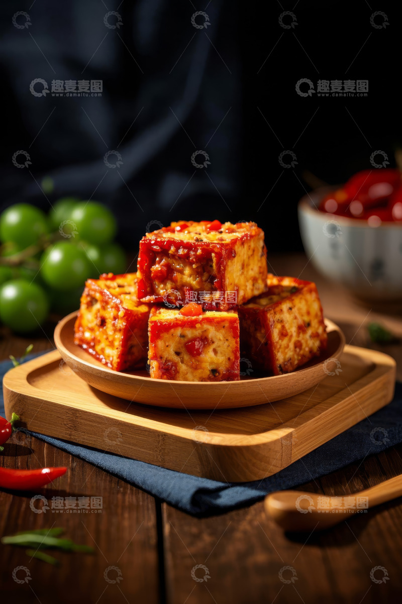 高清大图下载【趣麦麦图】木盘盛放的美味豆腐乳