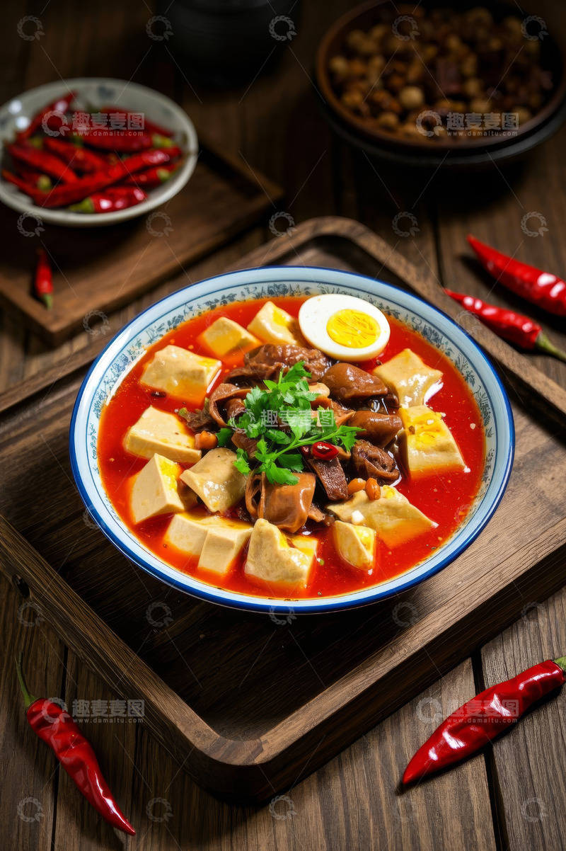 高清大图下载【趣麦麦图】木盘上的豆腐卤味美食