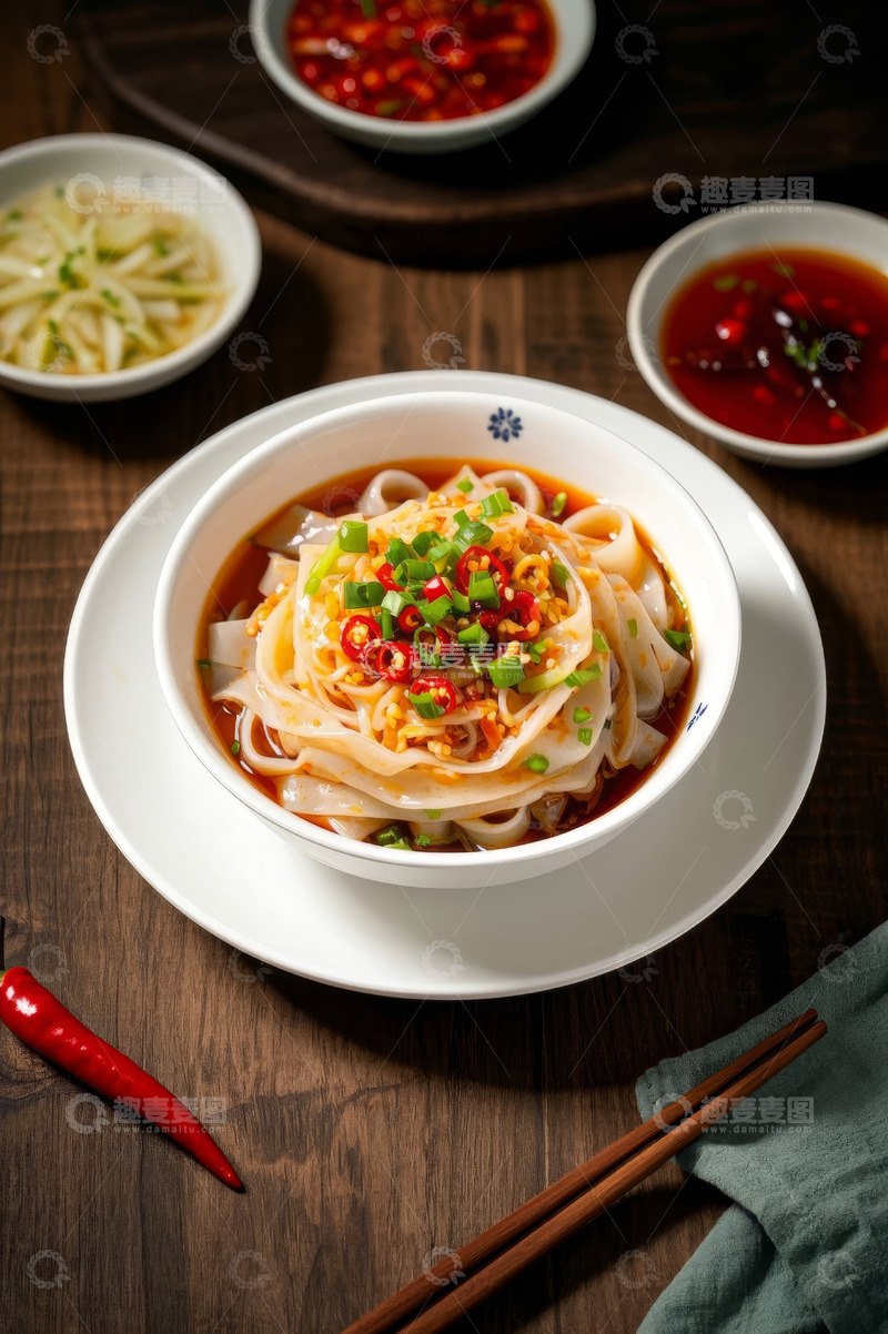 高清大图下载【趣麦麦图】木桌上的一碗凉拌米粉