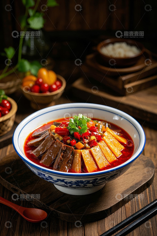 中式碗装红油美食特写