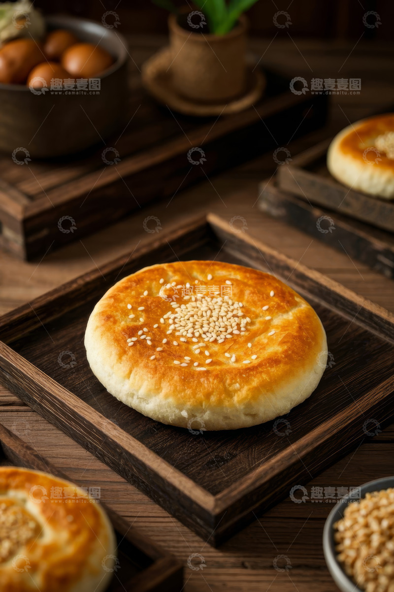 高清大图下载【趣麦麦图】木盘上摆放的芝麻糕点