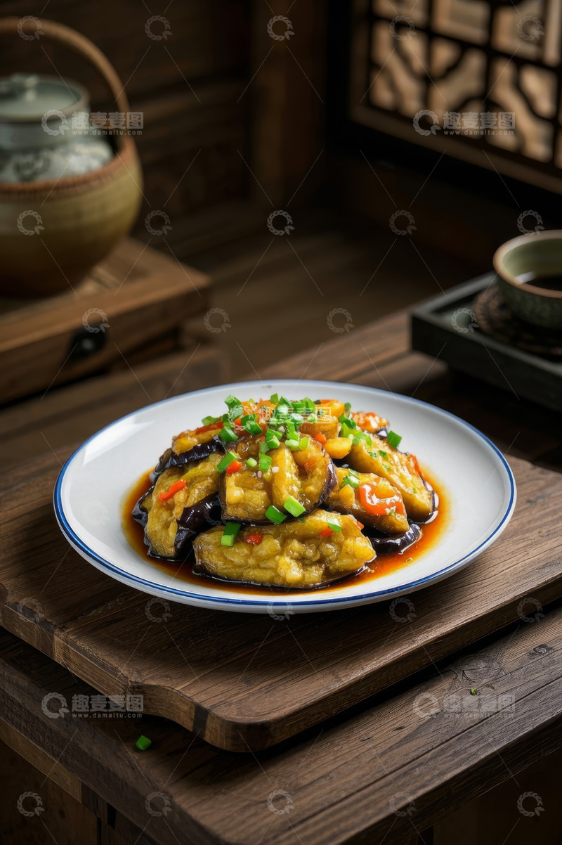 高清大图下载【趣麦麦图】中式餐桌上的美味茄子菜肴