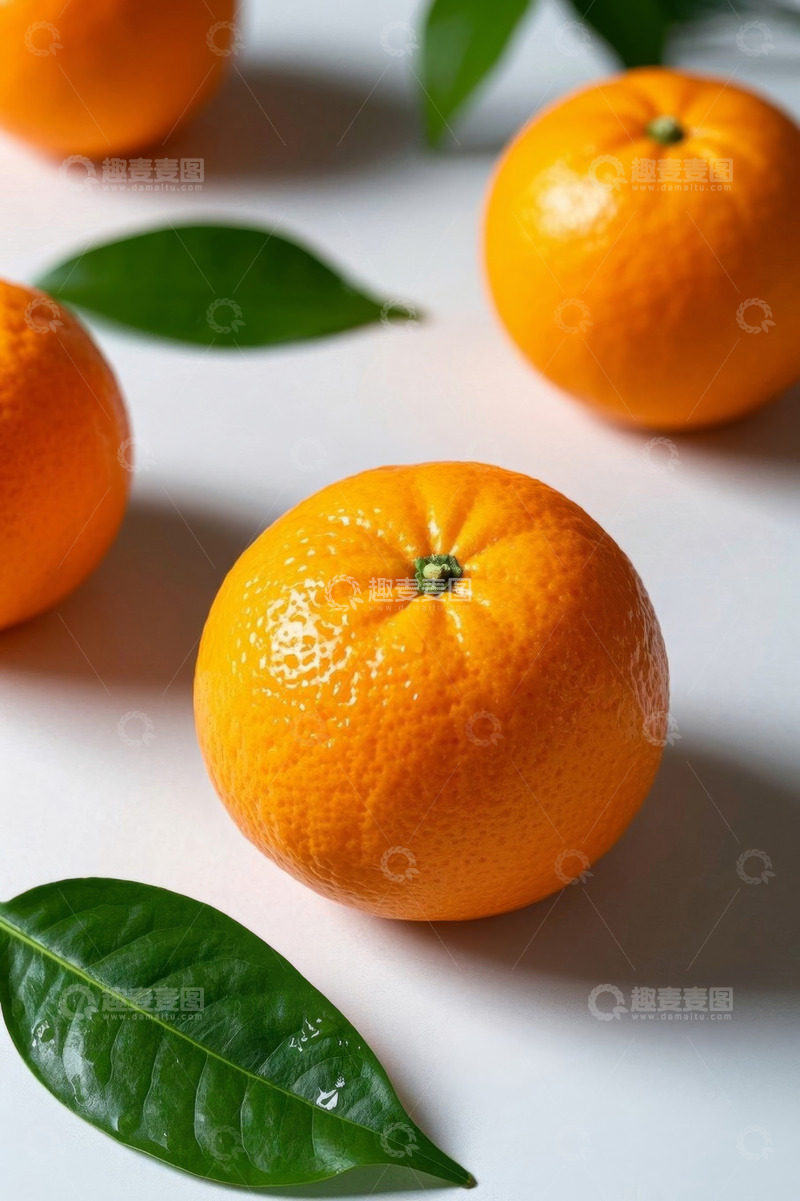 高清大图下载【趣麦麦图】摆放于白色背景上的新鲜橘子