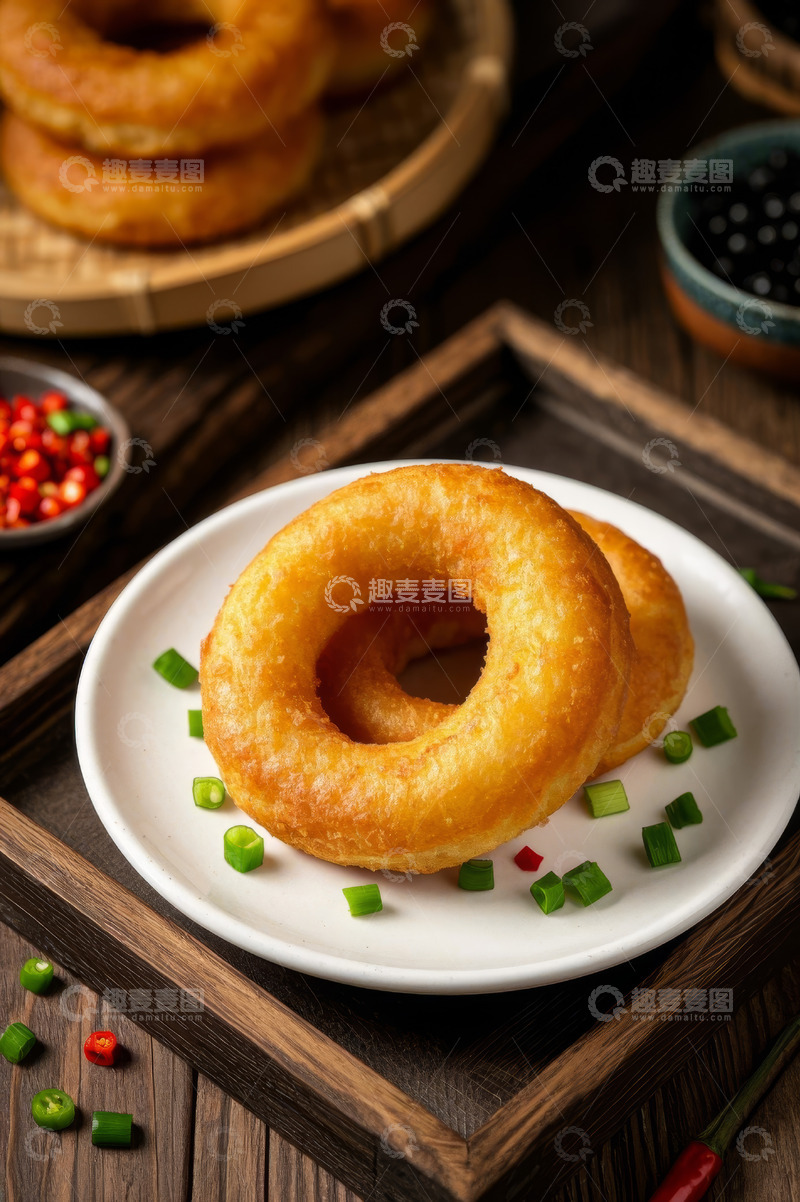 高清大图下载【趣麦麦图】中式糕点油炸甜甜圈特写