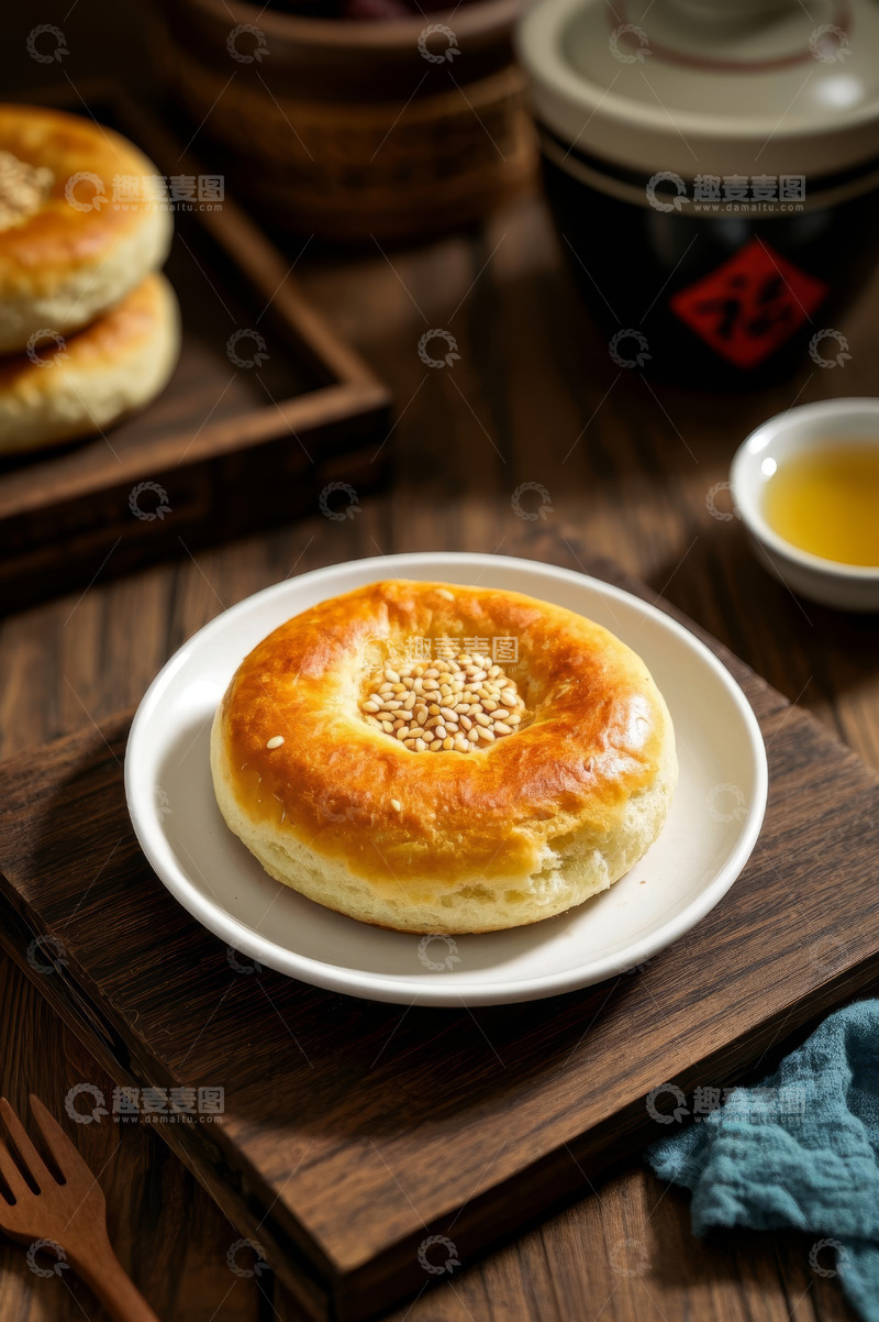 高清大图下载【趣麦麦图】中式糕点芝麻饼特写