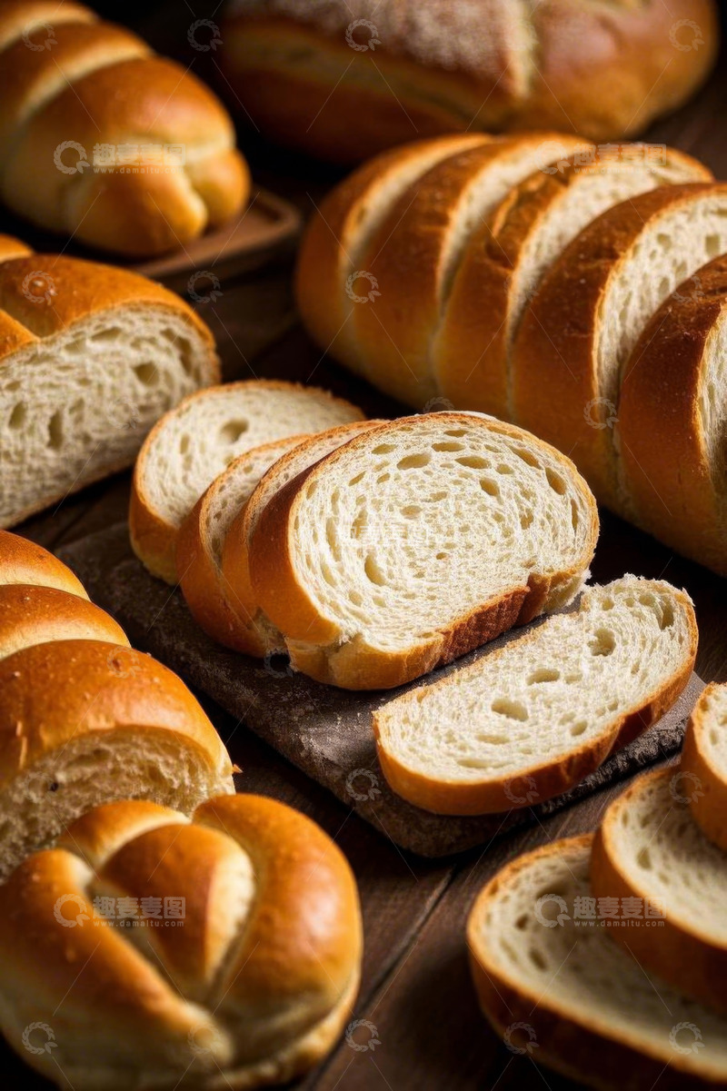 高清大图下载【趣麦麦图】多样面包摆放在木桌上