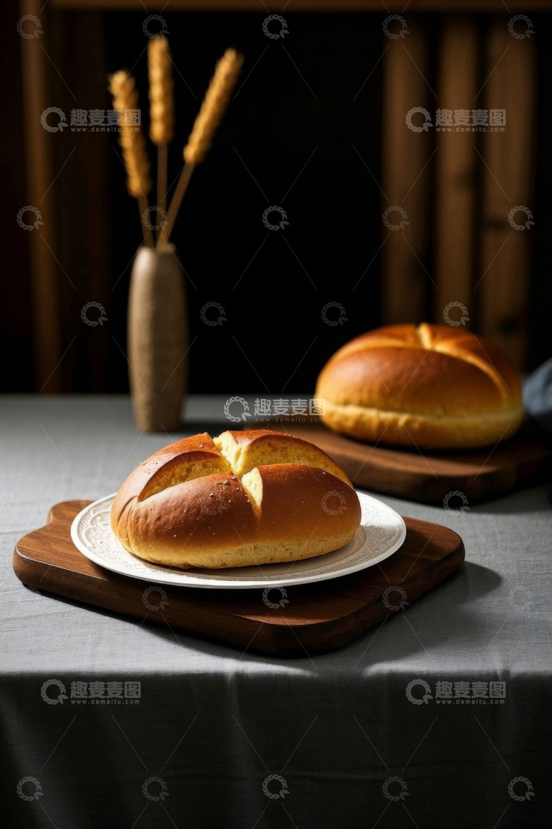 高清大图下载【趣麦麦图】桌上摆放的美味面包静物图